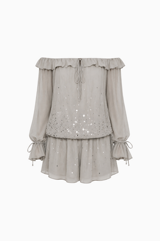 Off-the-Shoulder Sequin Chiffon Mini Dress
