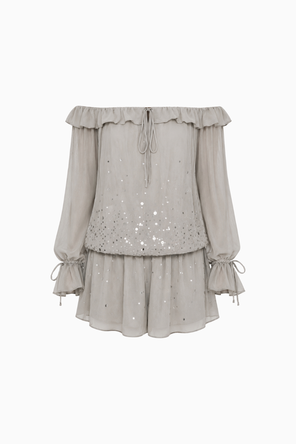 Off-the-Shoulder Sequin Chiffon Mini Dress