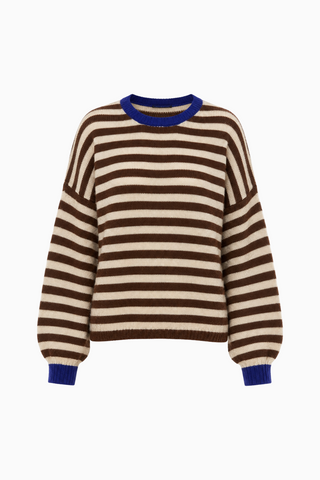 Contrast Trim Striped Crew Neck Sweater