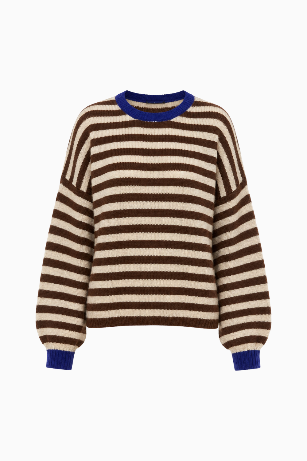 Contrast Trim Striped Crew Neck Sweater