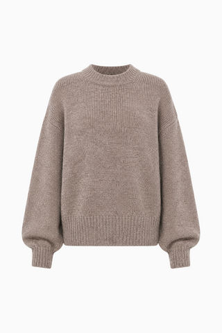 Taupe Balloon Sleeve Knit Sweater