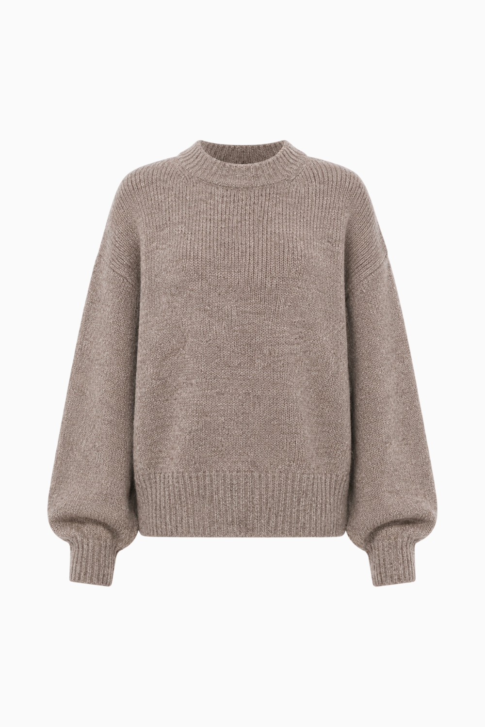 Taupe Balloon Sleeve Knit Sweater