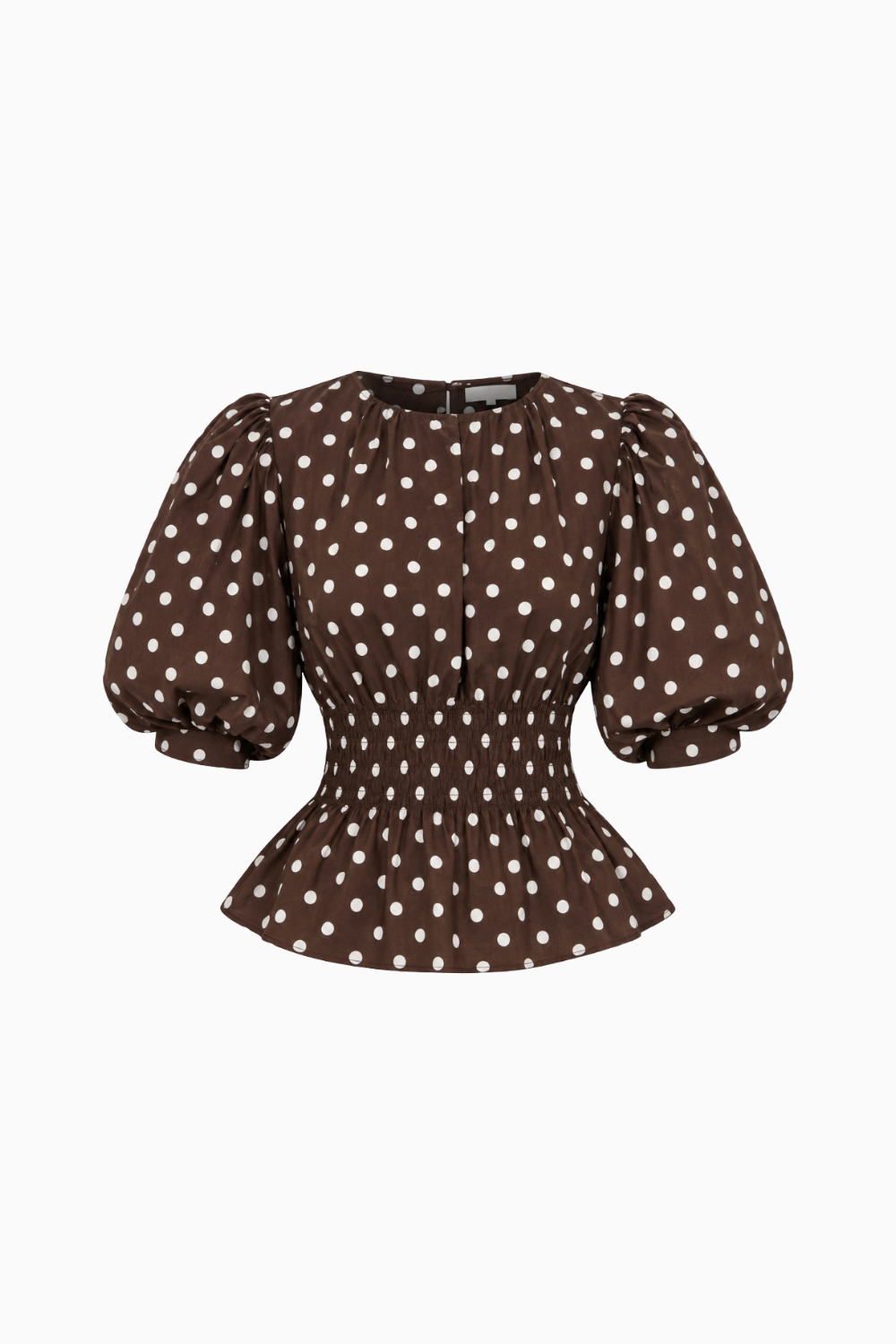 Brown Polka Dot Puff-Sleeve Peplum Top