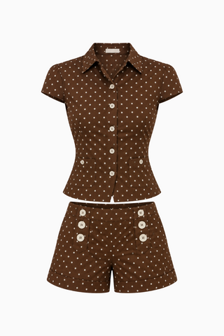 Retro Brown Polka Dot Matching Co-ord Set