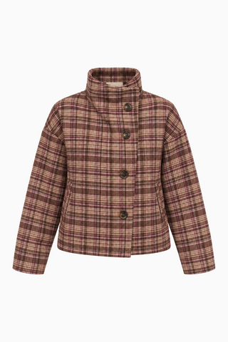 Vintage-Style Plaid Drop-Shoulder Jacket
