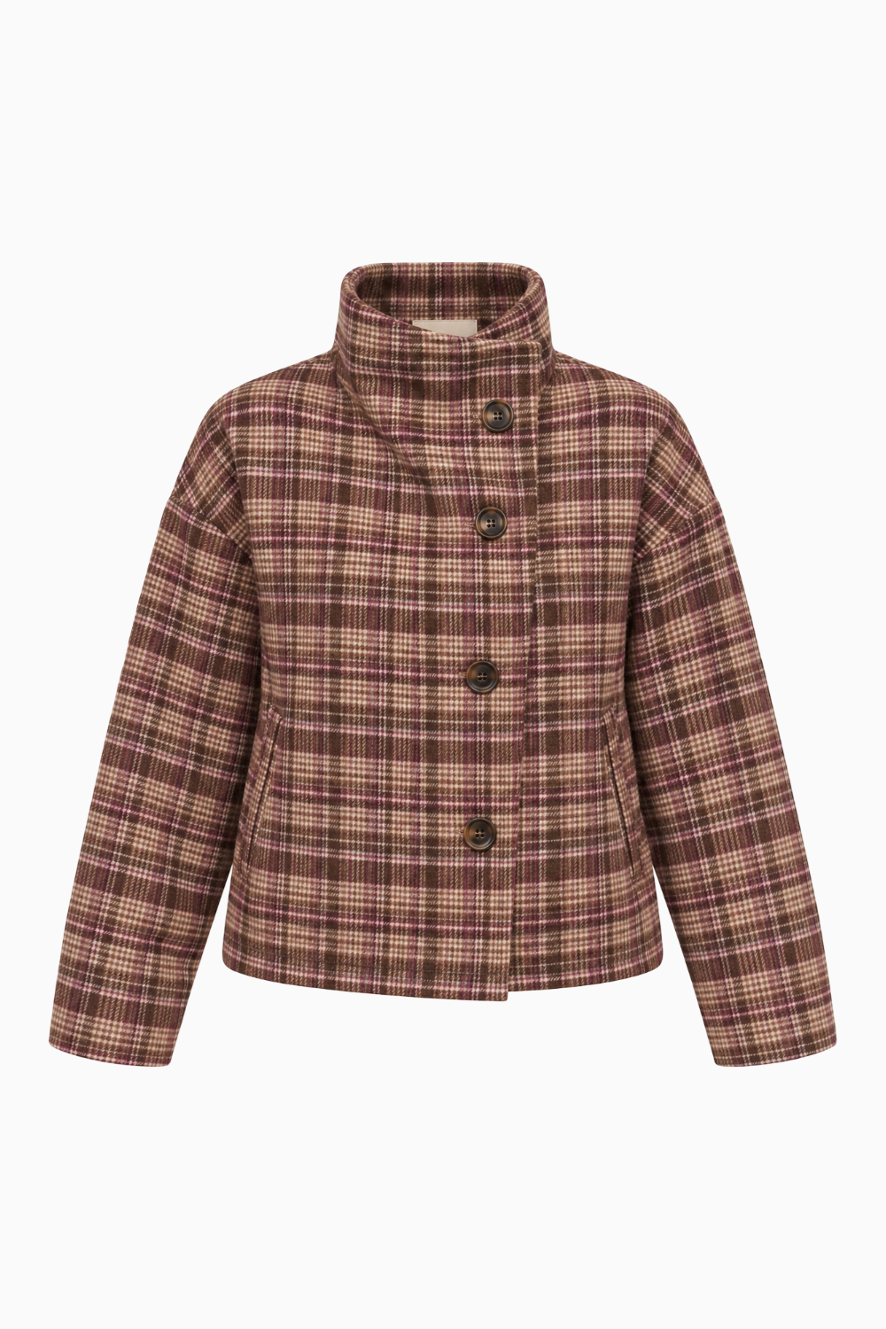 Vintage-Style Plaid Drop-Shoulder Jacket