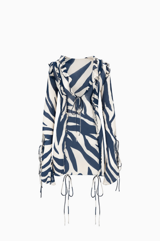 Sheer Zebra Print Ruffle Mini Dress