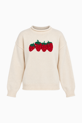 Suéter de punto crema con motivo de fresas