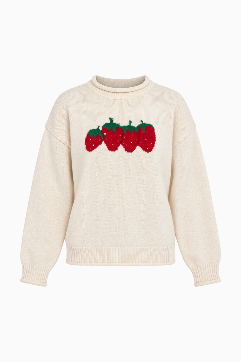 Suéter de punto crema con motivo de fresas