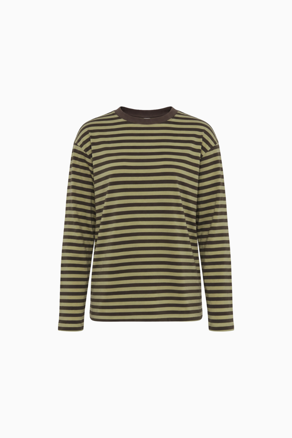 Pink and Brown Striped Long-Sleeve Crewneck Top