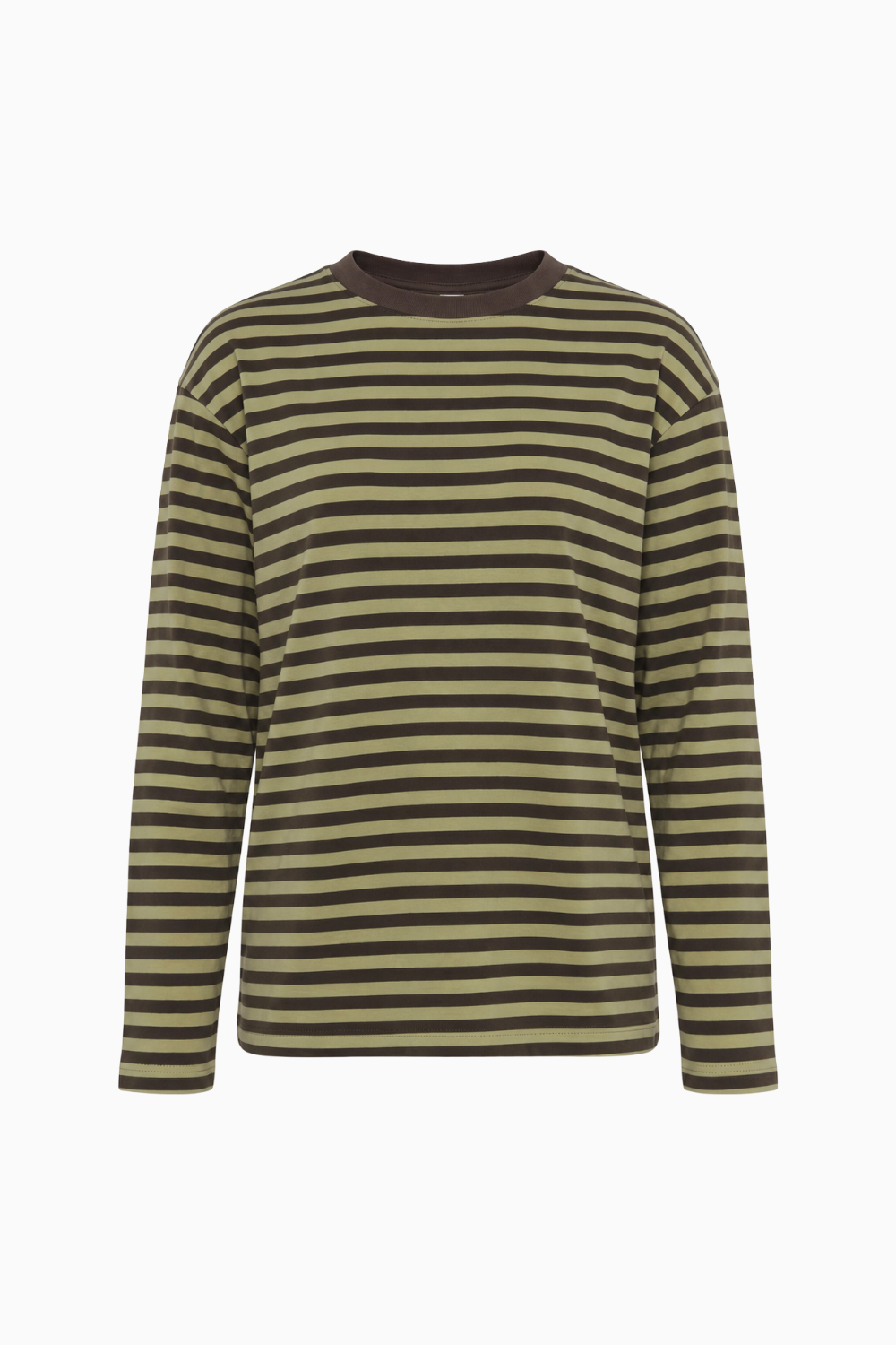 Pink and Brown Striped Long-Sleeve Crewneck Top