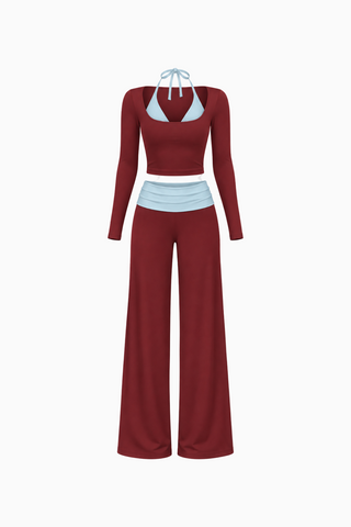 Contrast Waistband Flare Set