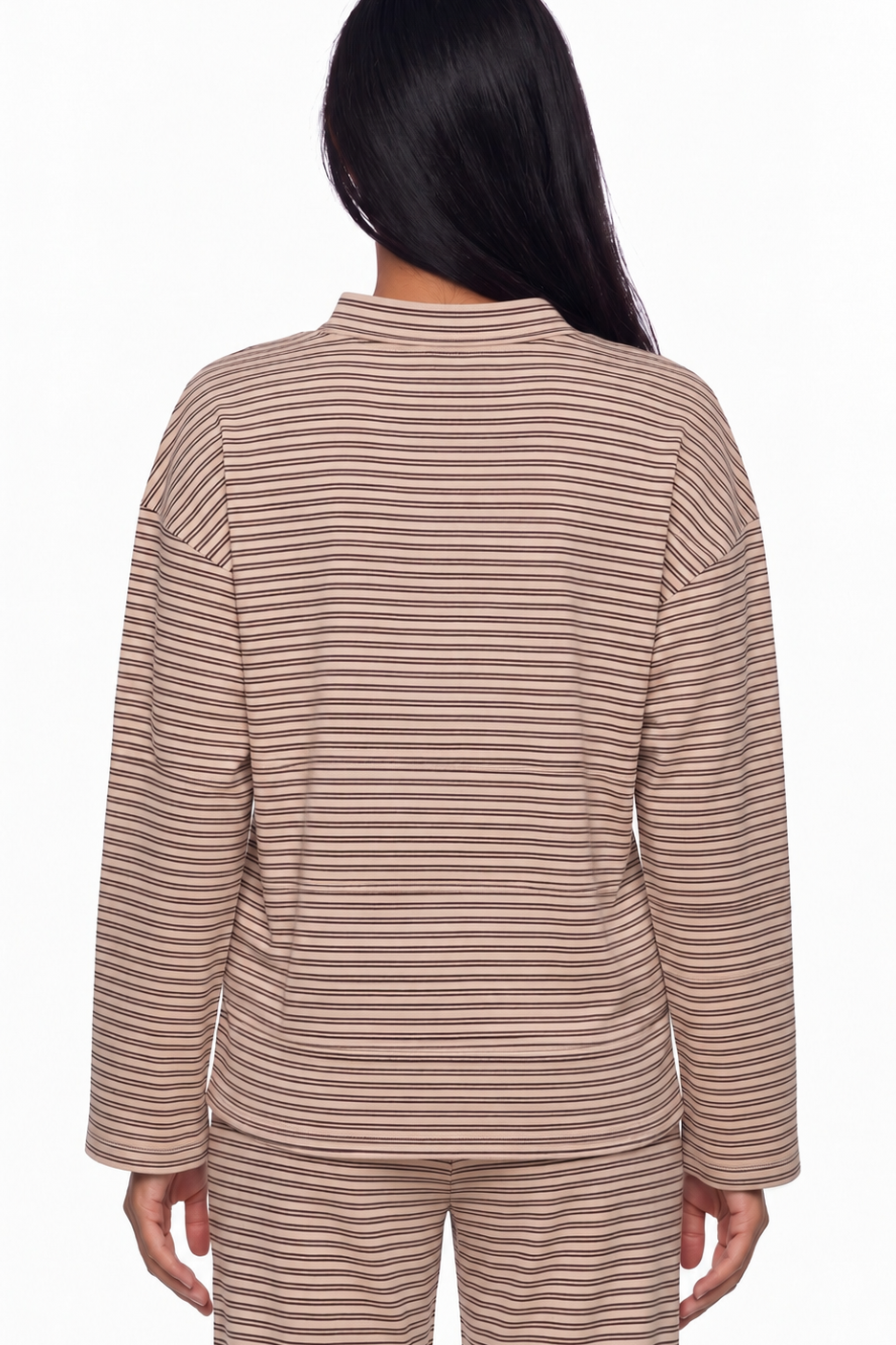 Striped Collared Long Sleeve and Wide Leg Pant Set