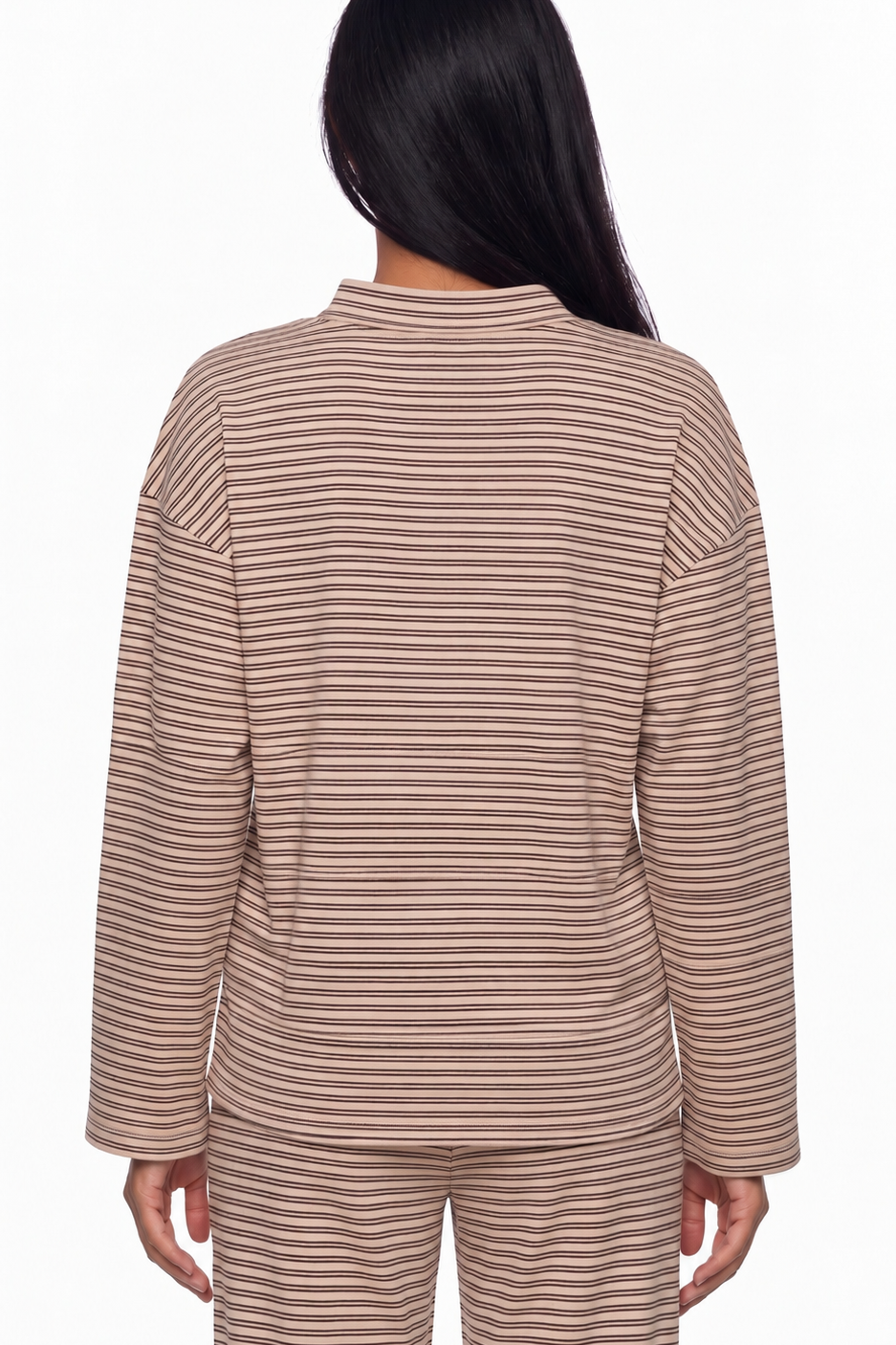 Striped Collared Long Sleeve and Wide Leg Pant Set