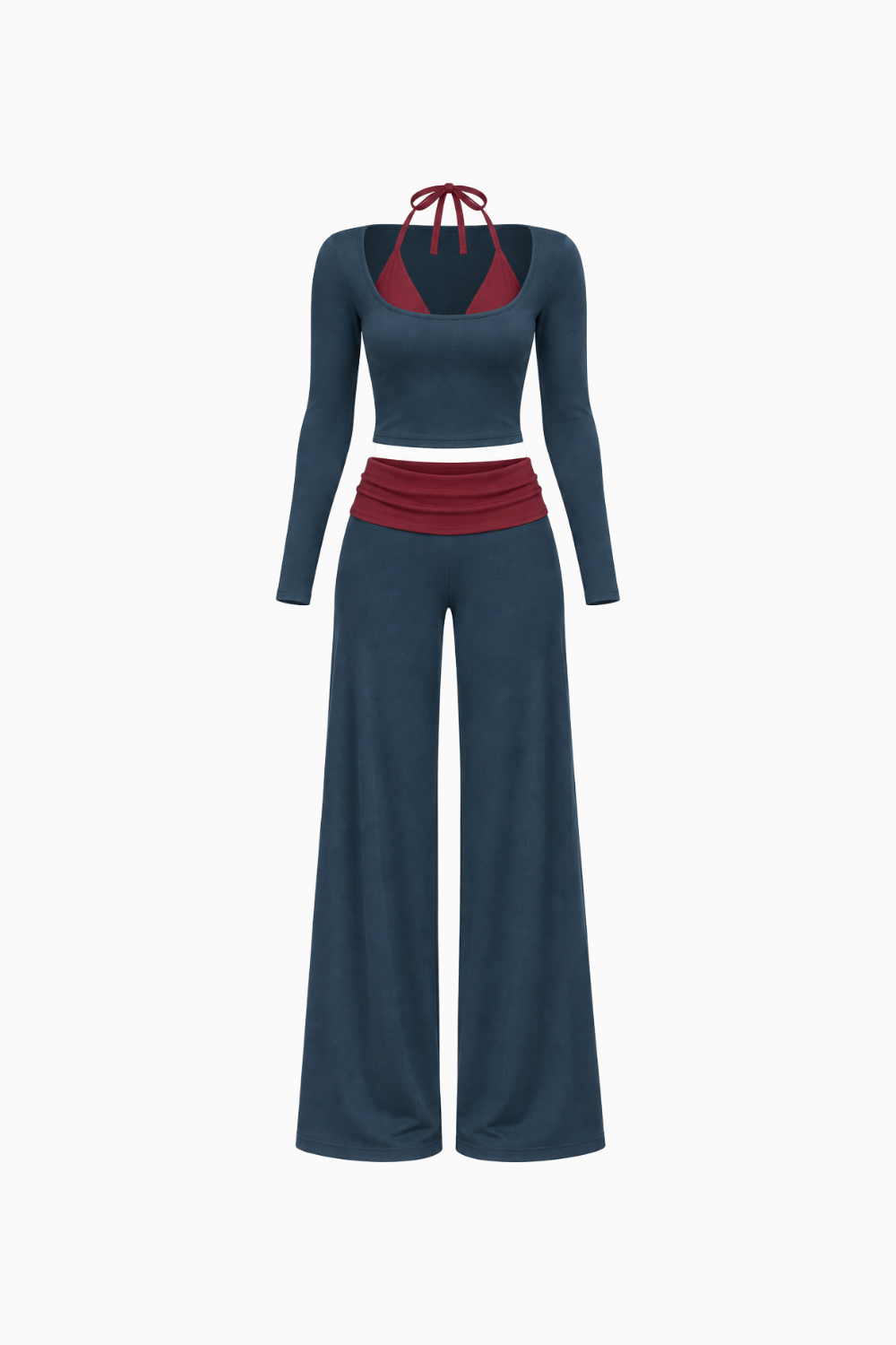 Contrast Waistband Flare Set