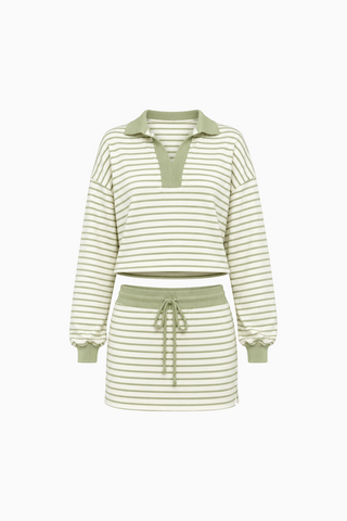 Striped Polo Sweatshirt and Mini Skirt Set