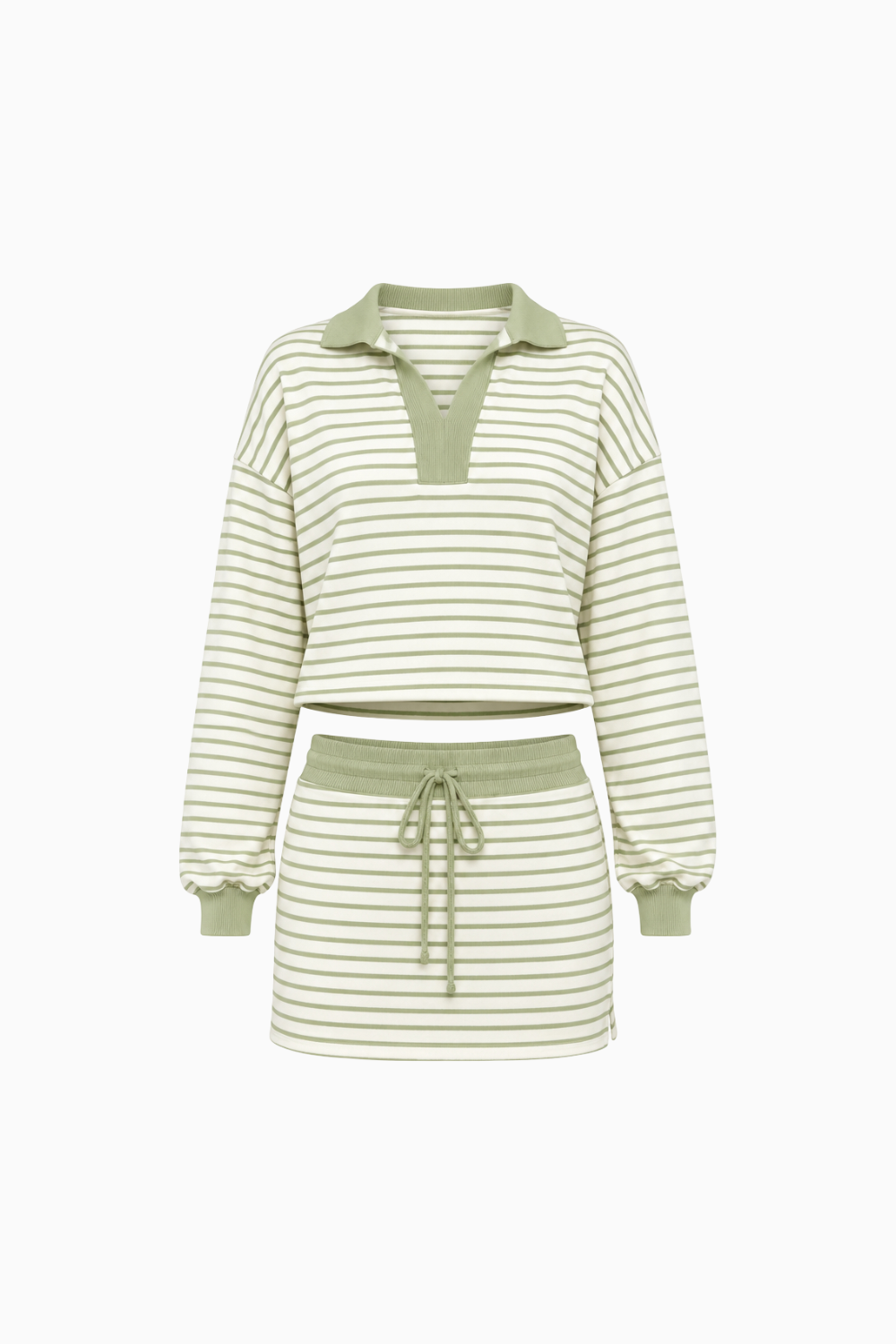 Striped Polo Sweatshirt and Mini Skirt Set