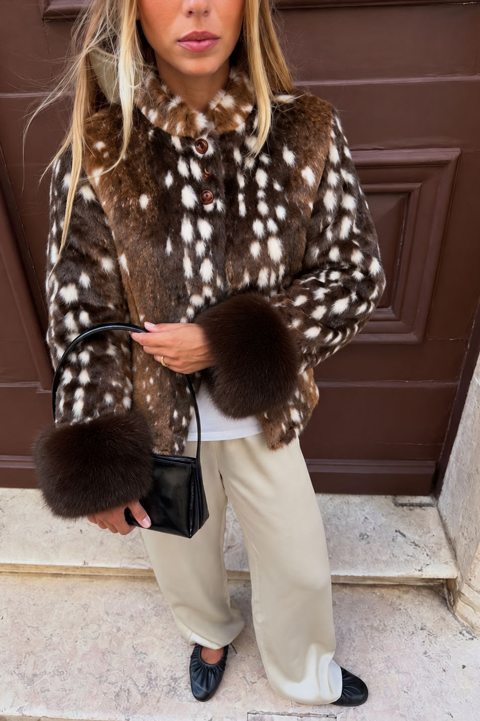 Vintage-Inspired Spotted Faux Fur Jacket