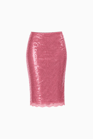 Sequin Embellished Midi Skirt with Lace Trim