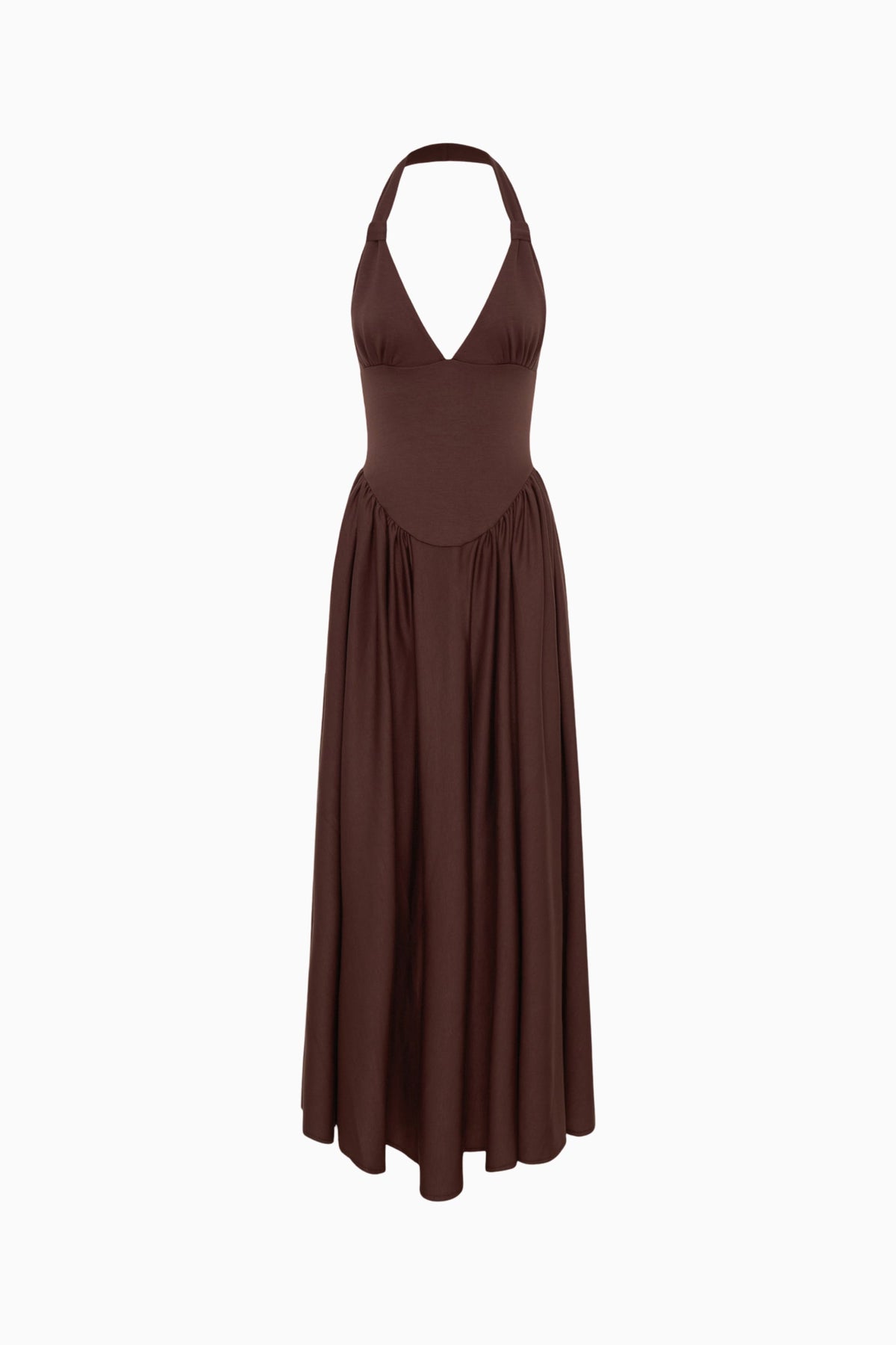 Brown Halterneck Scuba Maxi Dress