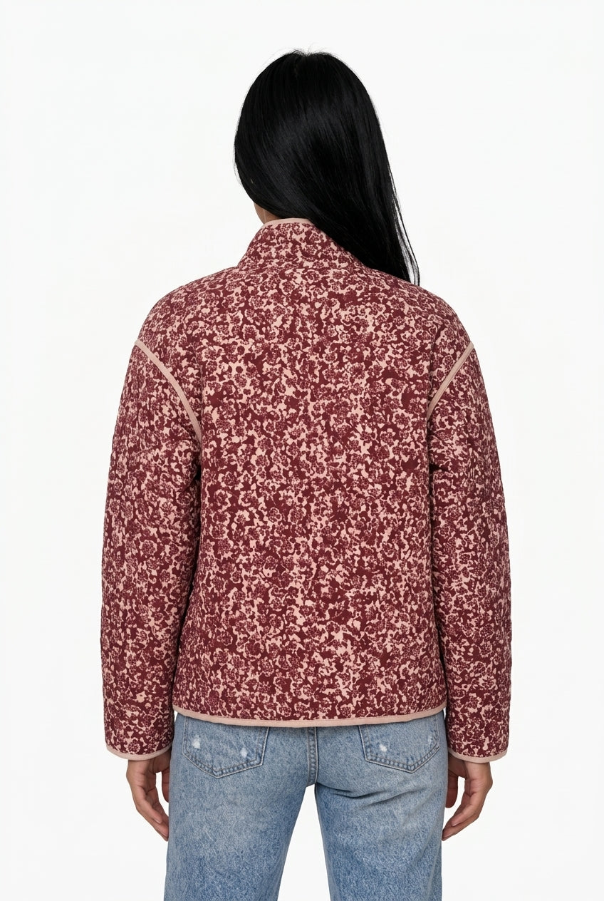 Quilted Floral Print Jacket with Contrast Piping