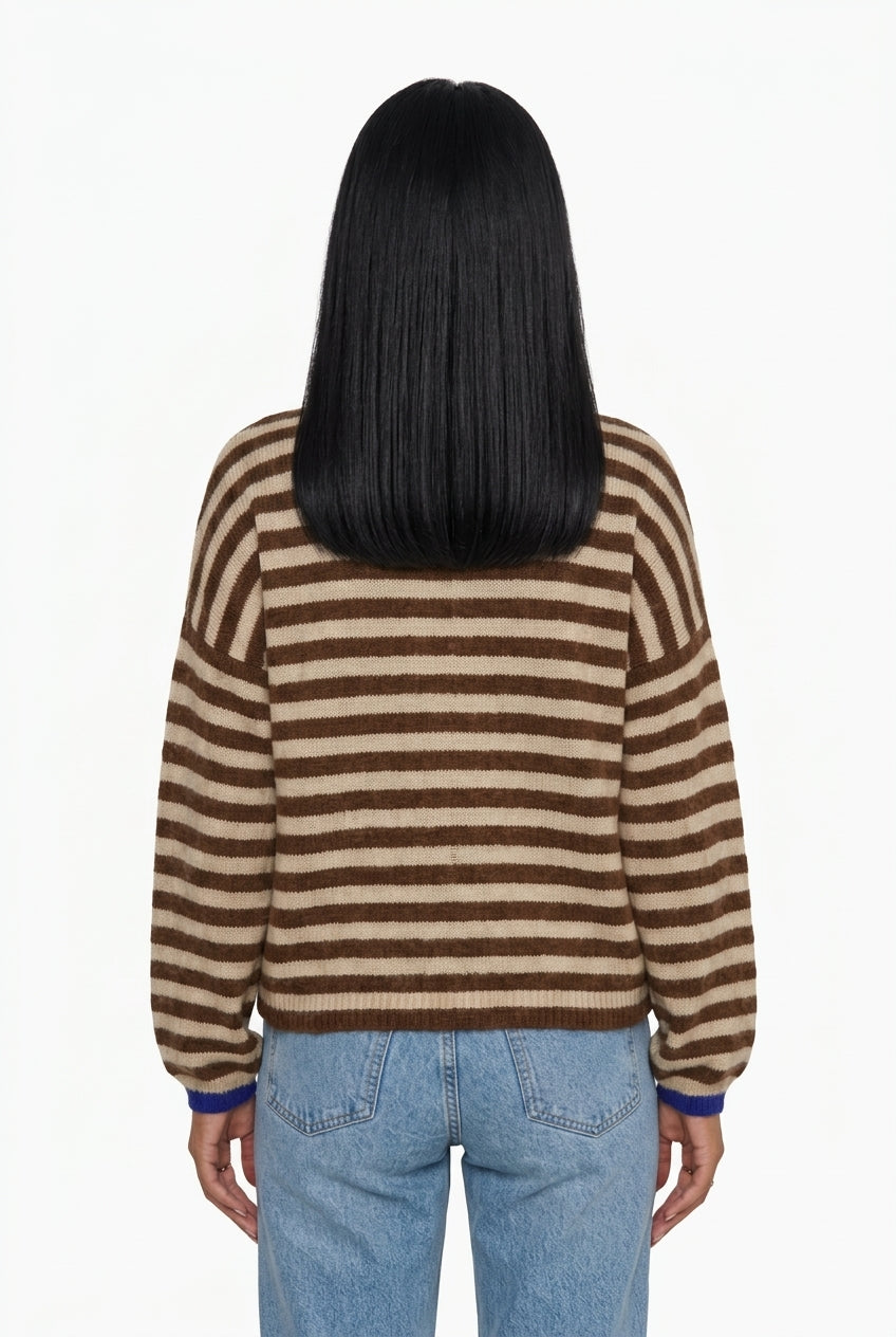 Contrast Trim Striped Crew Neck Sweater