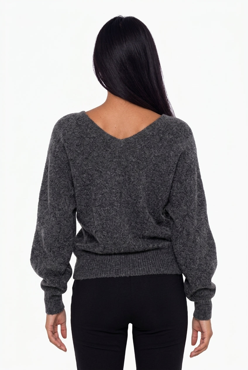 Charcoal Knit Wrap Cardigan