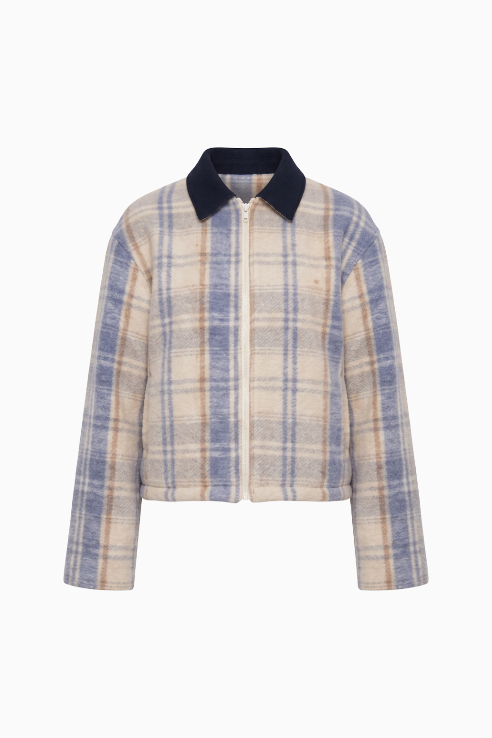 Relaxed Plaid Zip-Up Jacket