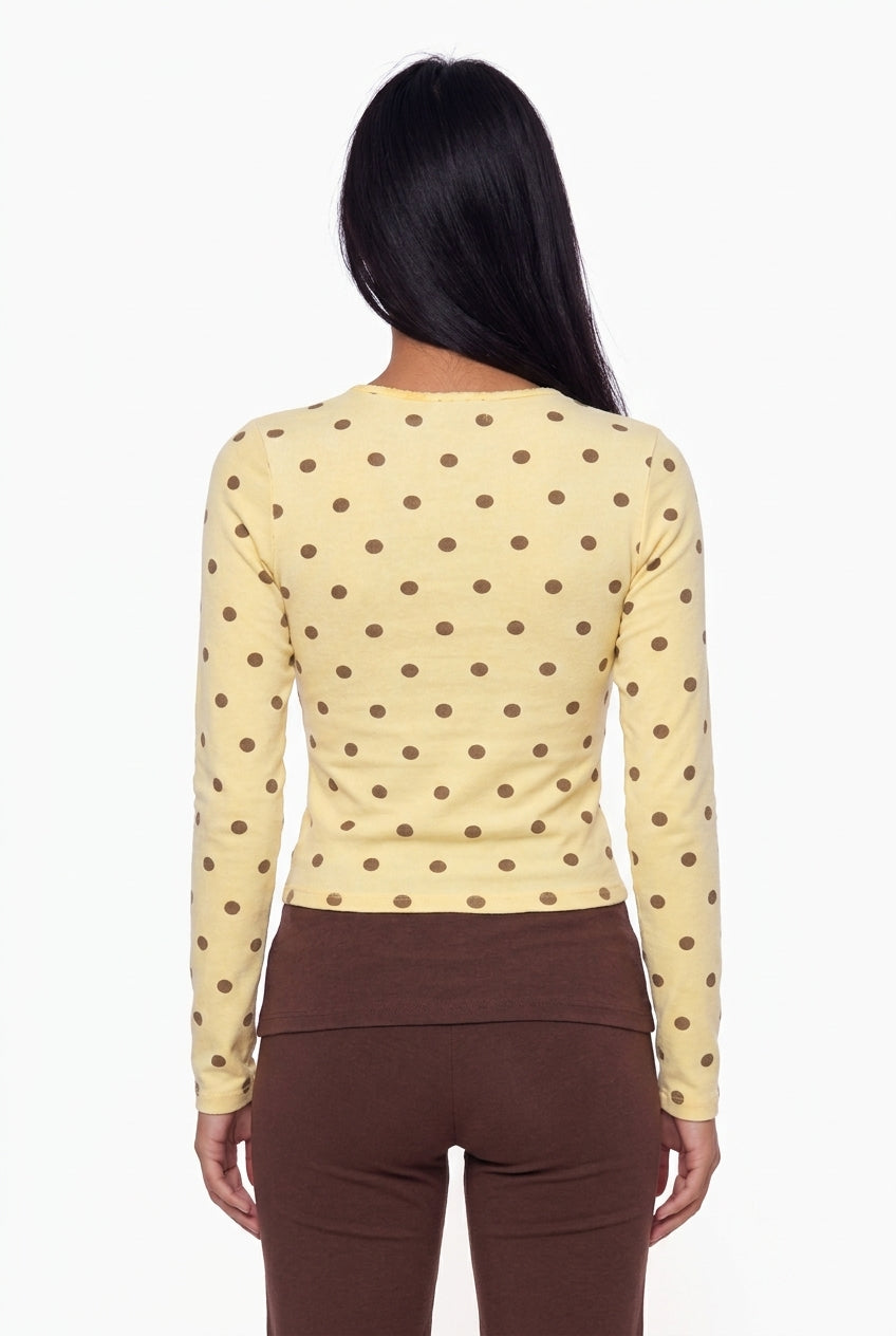 Polka Dot Print Crewneck Long Sleeve Top
