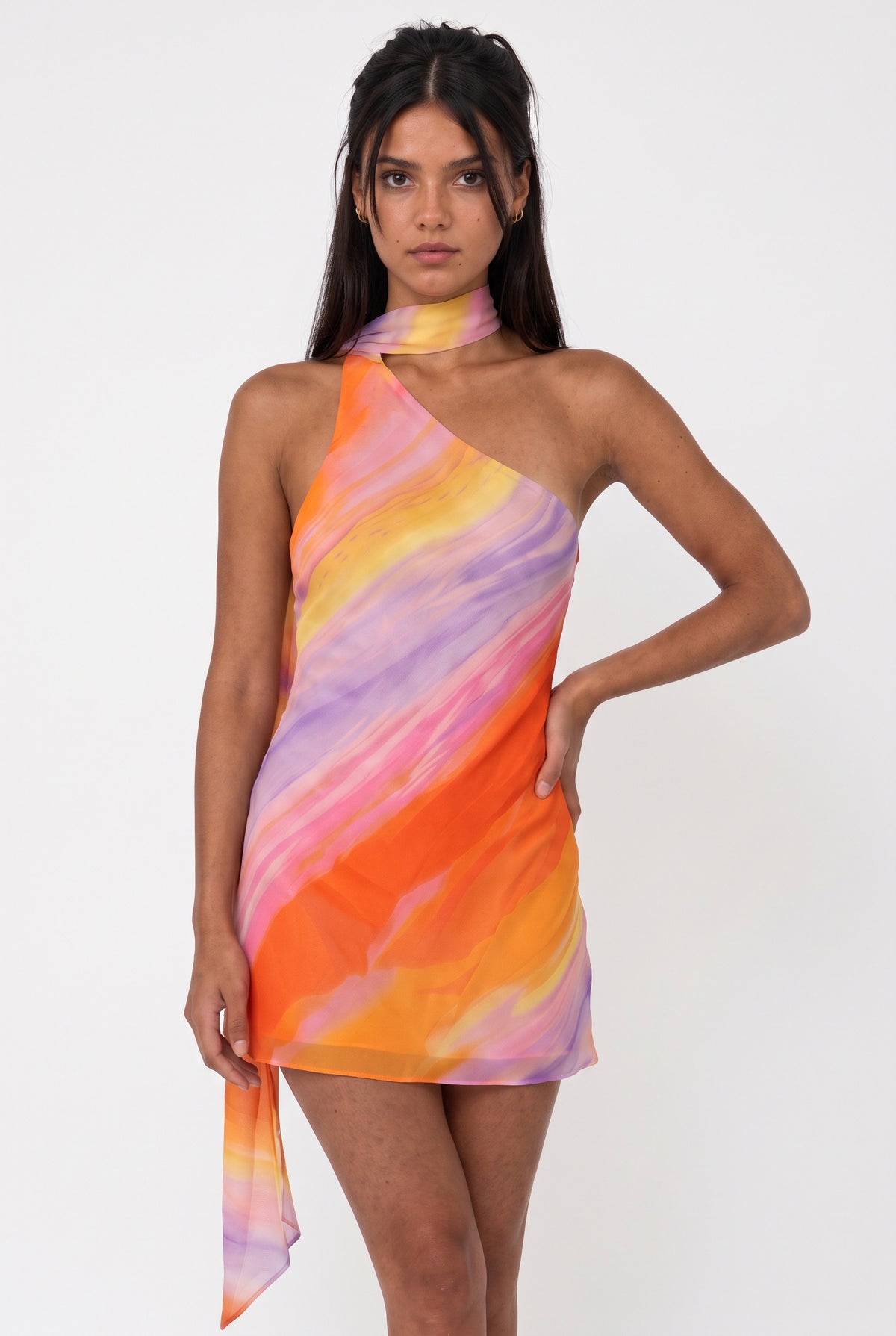 Orange & Purple Abstract Swirl Dress