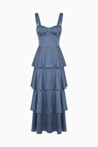Dusty Blue Tiered Ruffle Maxi Dress