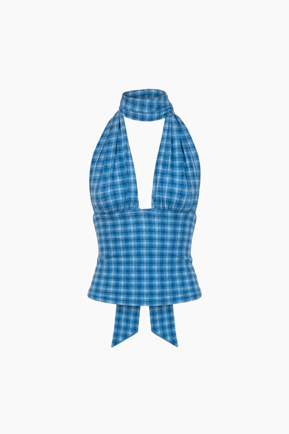 Retro Blue Tartan Halter Top