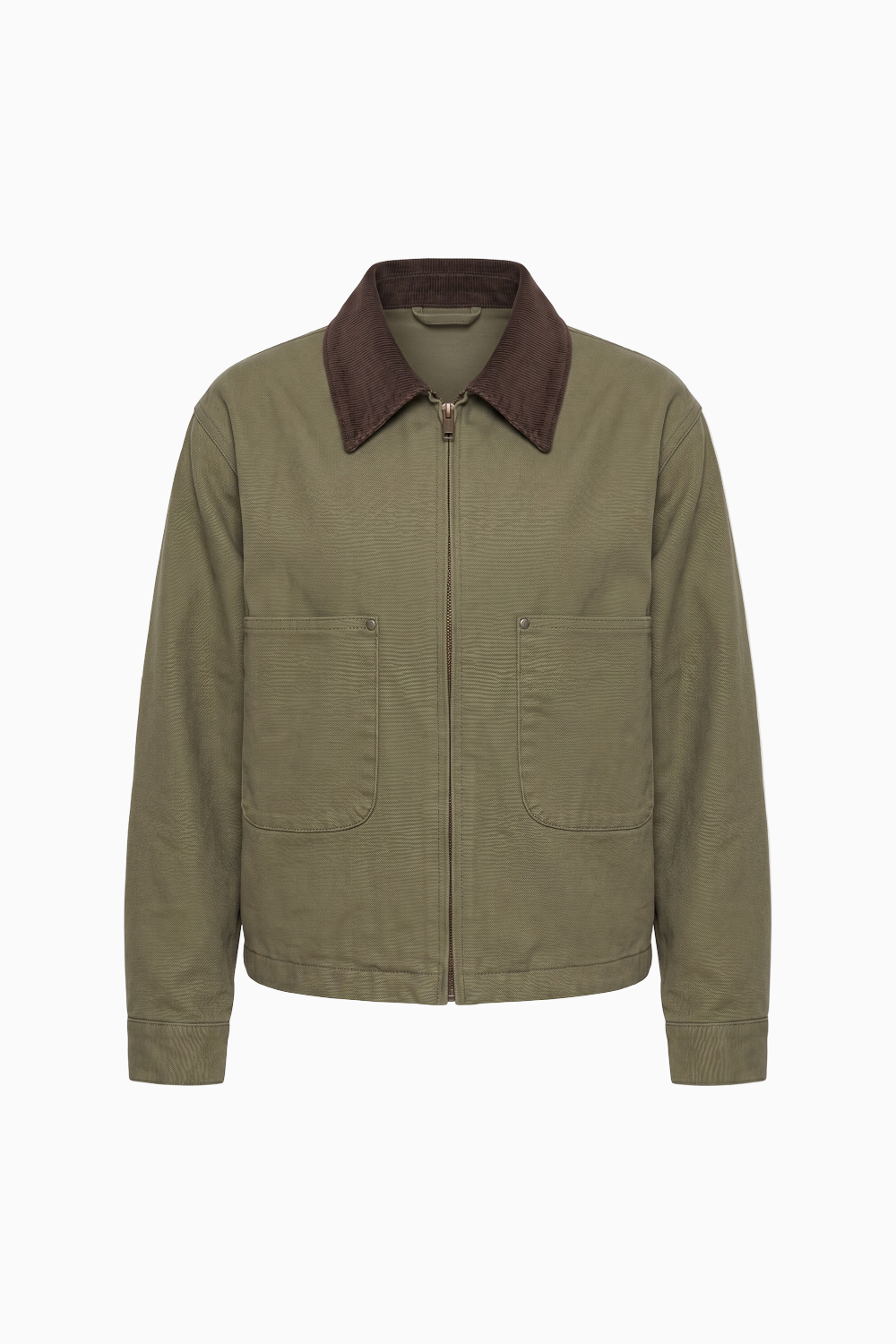 Corduroy-Collared Olive Work Jacket