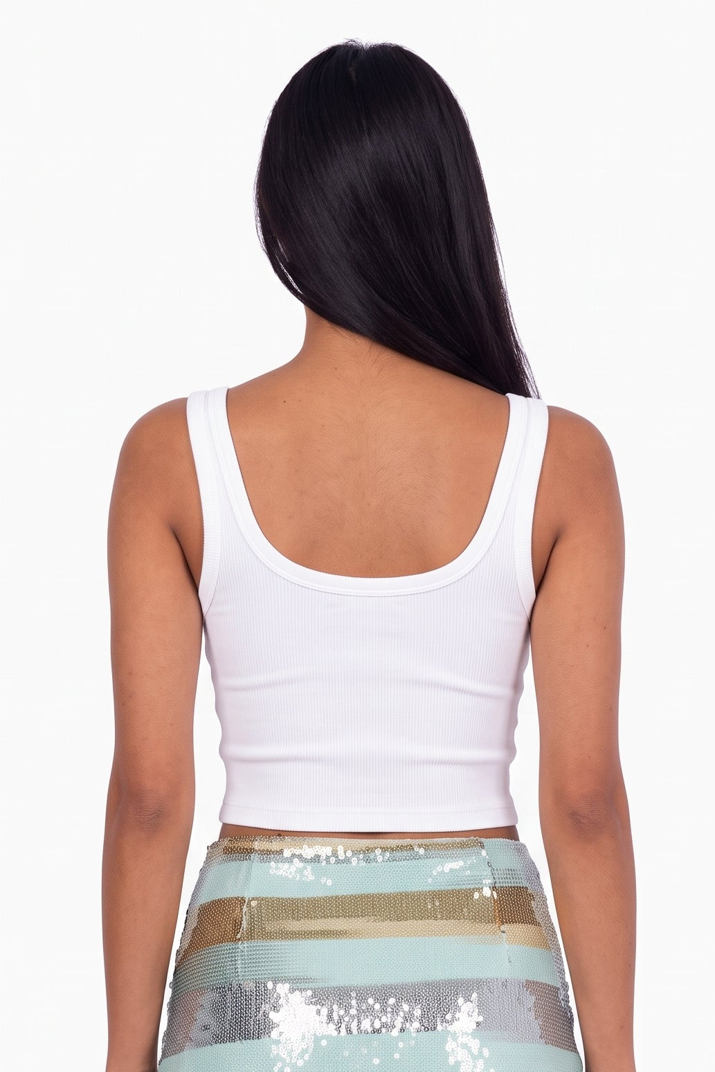 White Teardrop Crystal Embellished Ribbed Tank Top