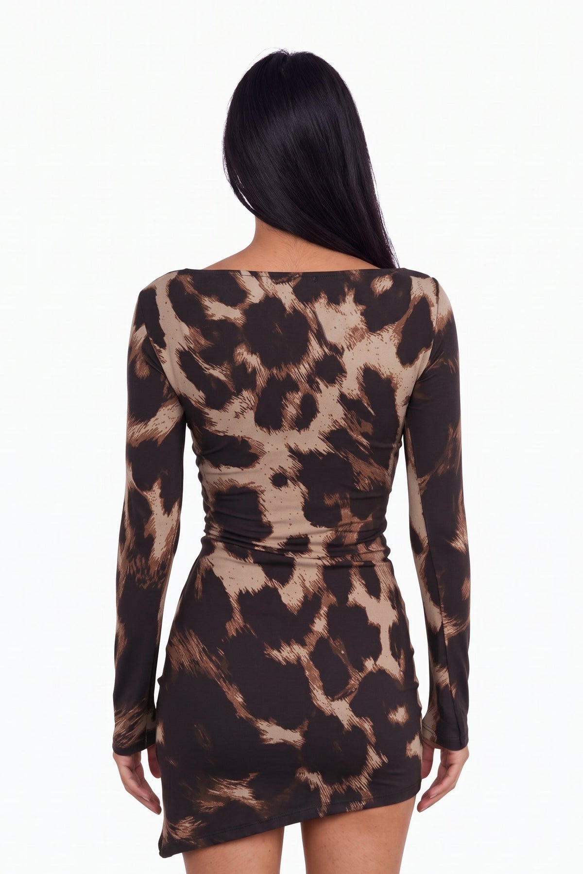 Asymmetric Animal Print Mini Dress