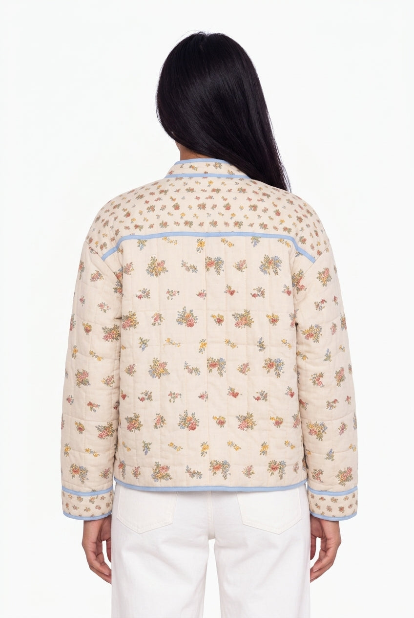 Quilted Ditsy Floral Jacket with Light Blue Piping
