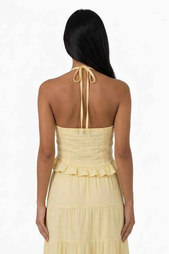Yellow Linen Halter & Skirt Set