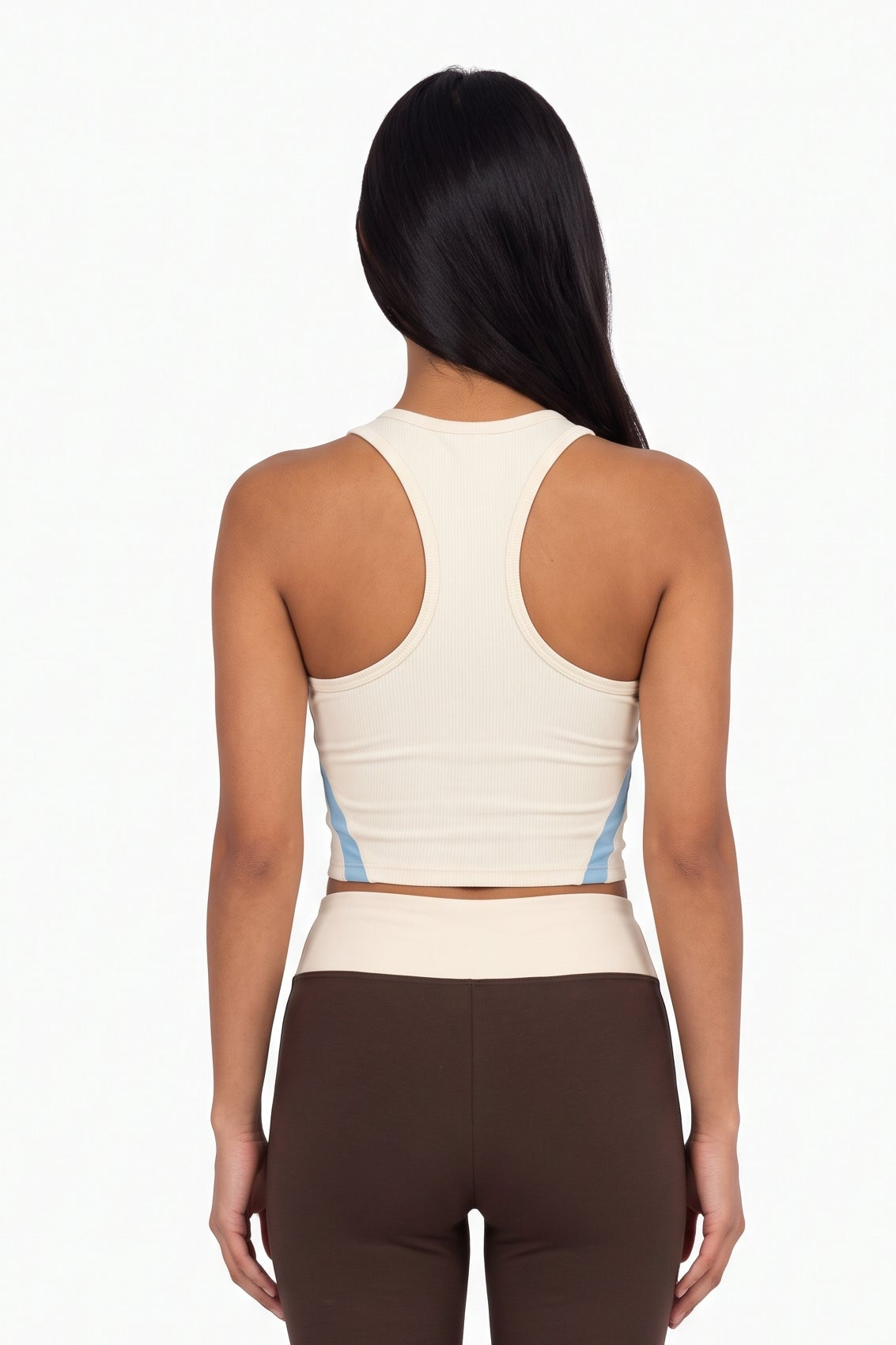 Cream & Brown Color-Block Halter Top and Flared Pants Set