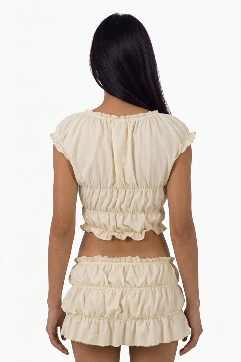 Cream Ruffled Tie-Front Co-ord Set