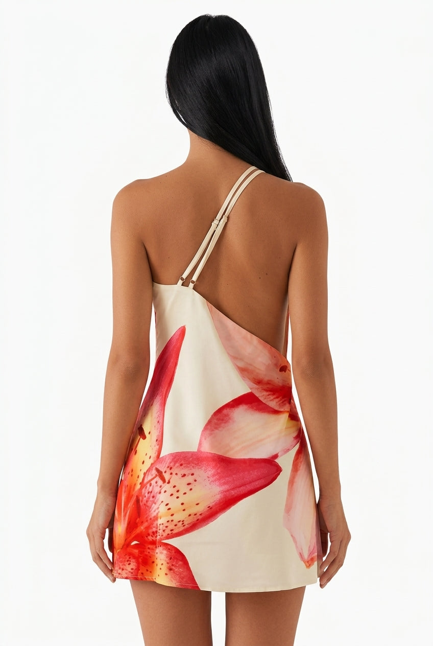 Pink Floral Cowl Neck Mini Dress
