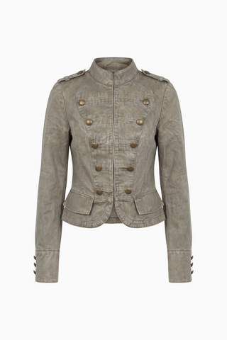 Fitted Washed Cotton Military-Style Jacket
