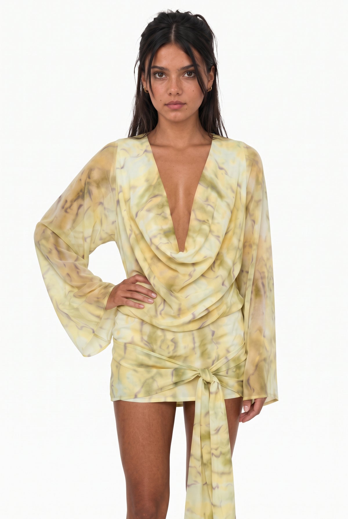 Long Sleeve Marble Print Mini Dress