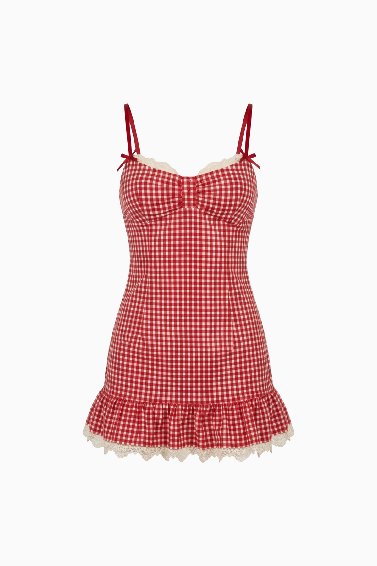 Red Gingham Lace-Trim Mini