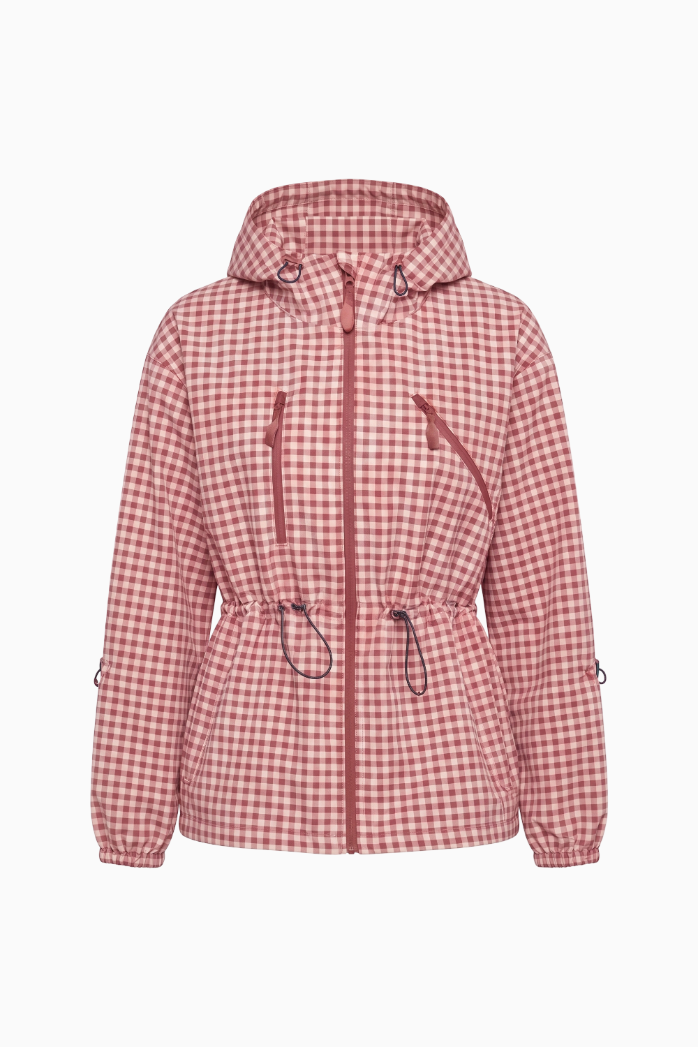Gingham Check Zip-Up Hooded Utility Jacket