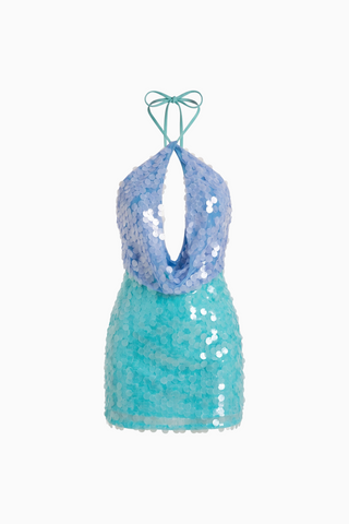 Blue and Aqua Two-Tone Sequin Mini Dress