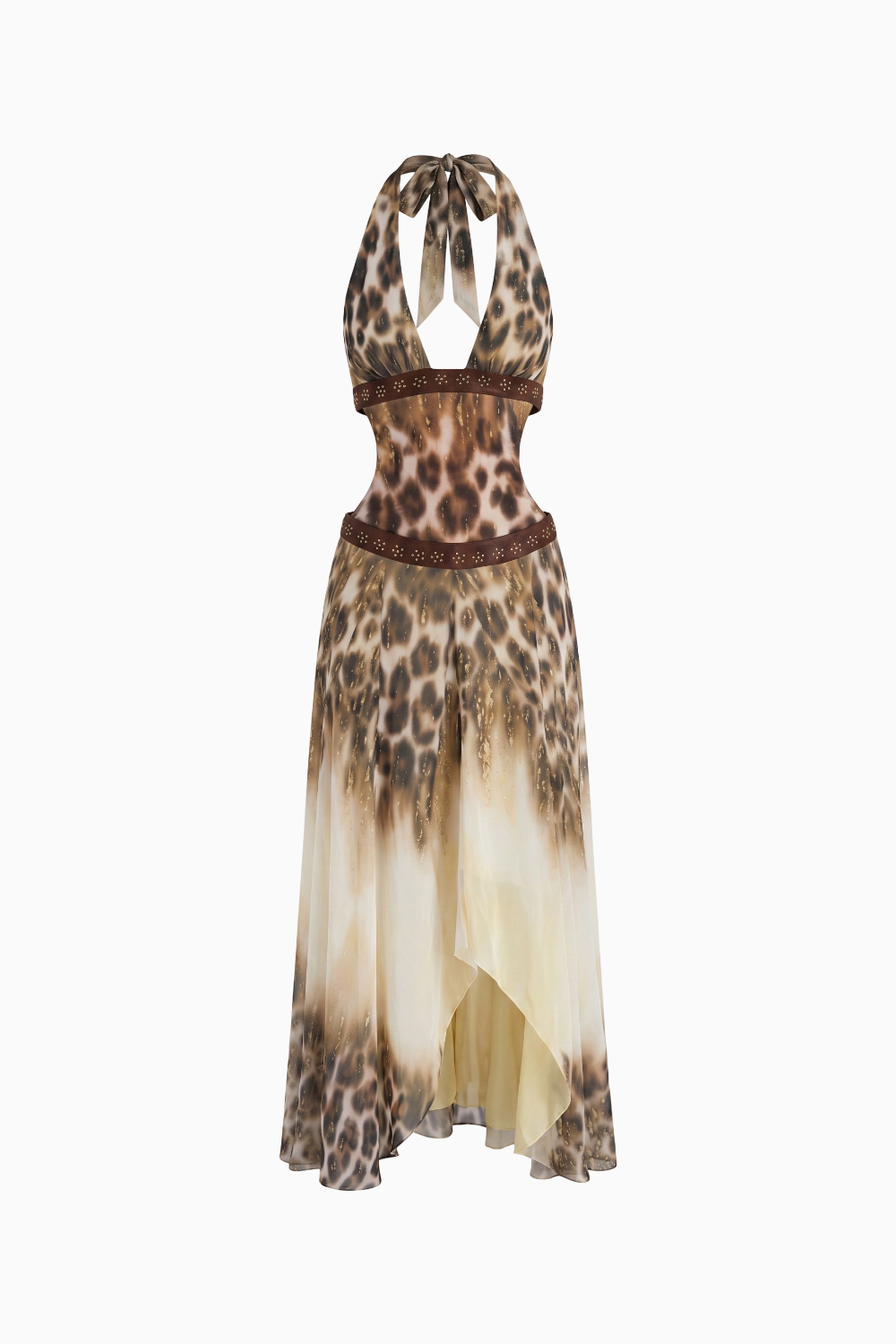 Leopard Print Halter Cutout Maxi Dress