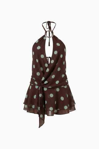 Chocolate Polka Dot Halter Mini Dress