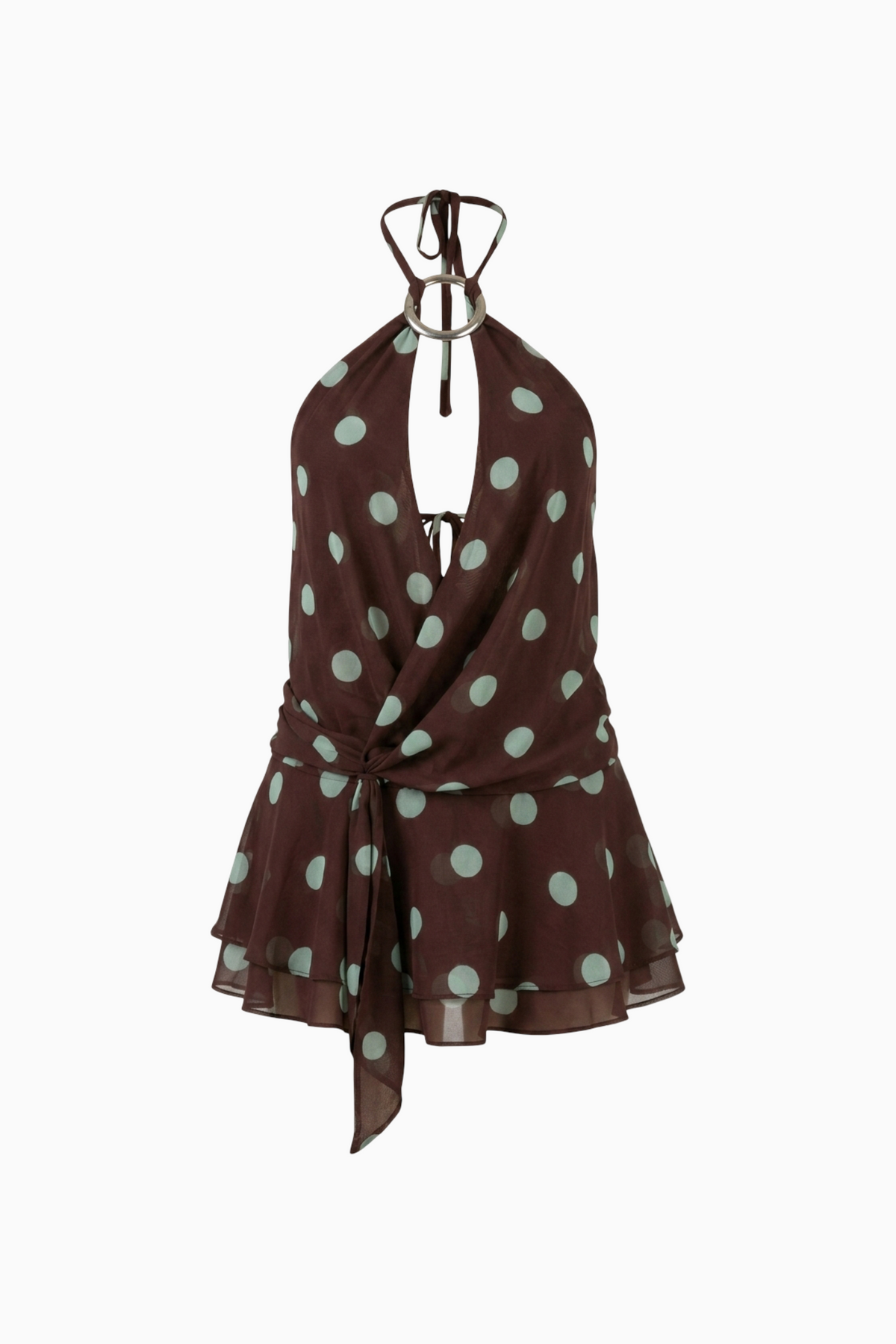 Chocolate Polka Dot Halter Mini Dress