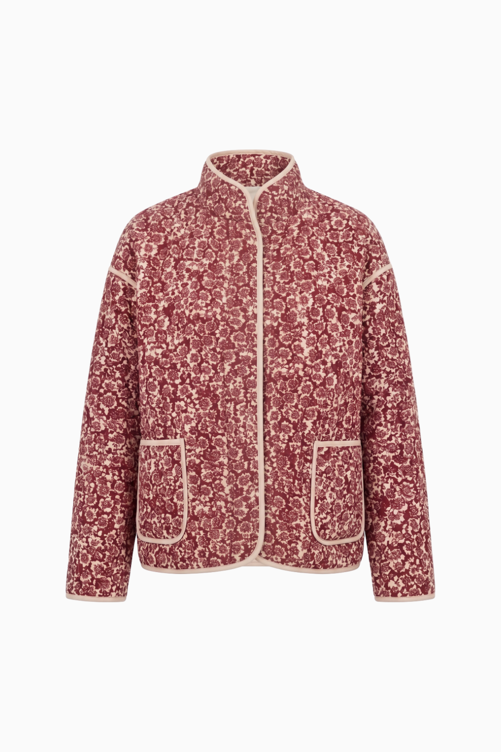 Quilted Floral Print Jacket with Contrast Piping