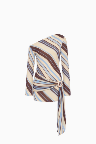 Off-The-Shoulder Diagonal Stripe Draped Dress